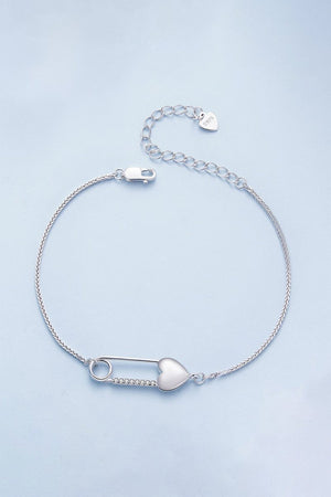 Sterling Silver Bracelet Chain with Heart Pin - KissProm