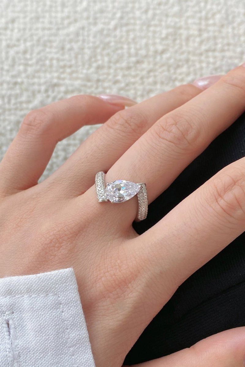 Sterling Silver Crushed Ice Pear Cut White Gemstone Wedding Ring - KissProm