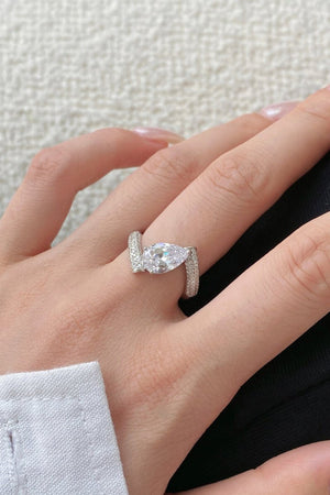 Sterling Silver Crushed Ice Pear Cut White Gemstone Wedding Ring - KissProm
