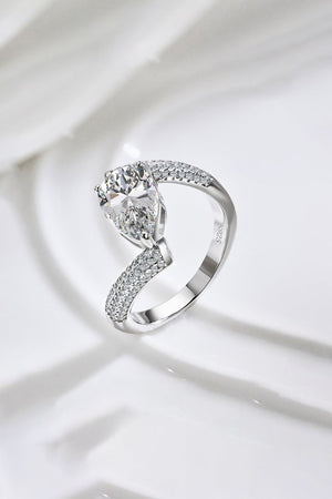 Sterling Silver Crushed Ice Pear Cut White Gemstone Wedding Ring - KissProm
