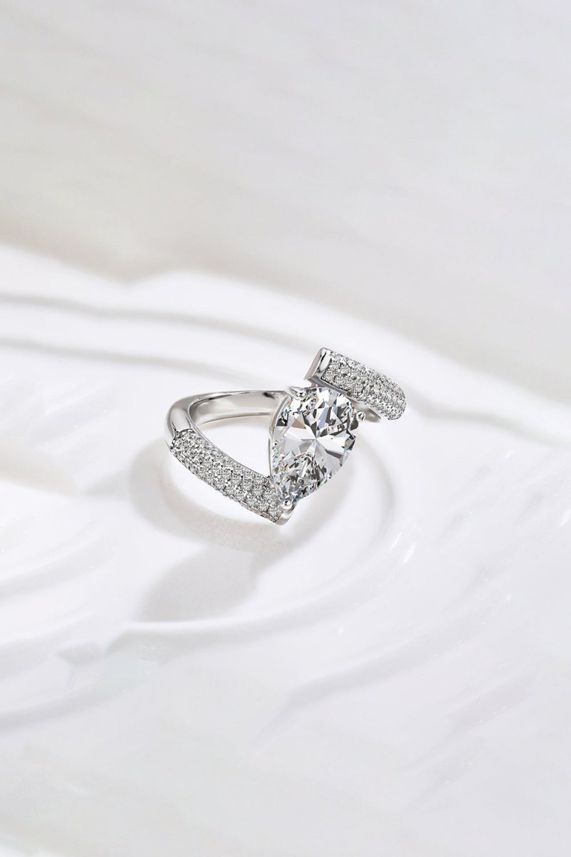 Sterling Silver Crushed Ice Pear Cut White Gemstone Wedding Ring - KissProm