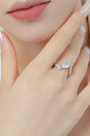 Sterling Silver Crushed Ice Pear Cut White Gemstone Wedding Ring - KissProm