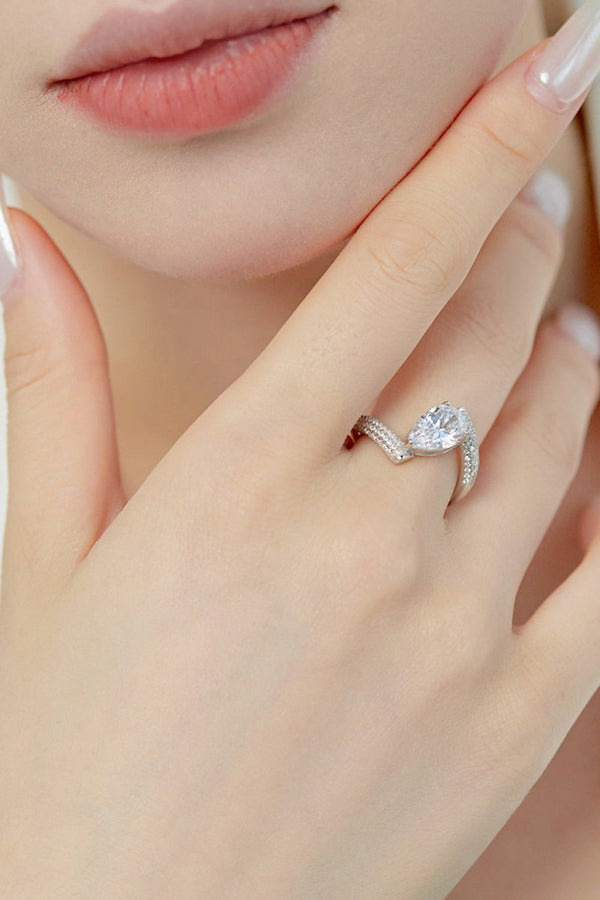 Sterling Silver Crushed Ice Pear Cut White Gemstone Wedding Ring - KissProm