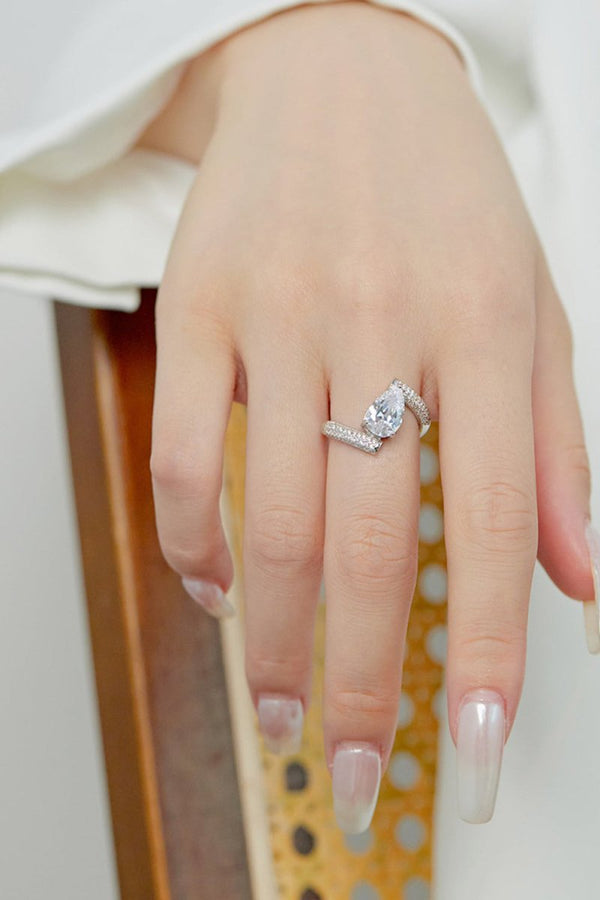 Sterling Silver Crushed Ice Pear Cut White Gemstone Wedding Ring - KissProm