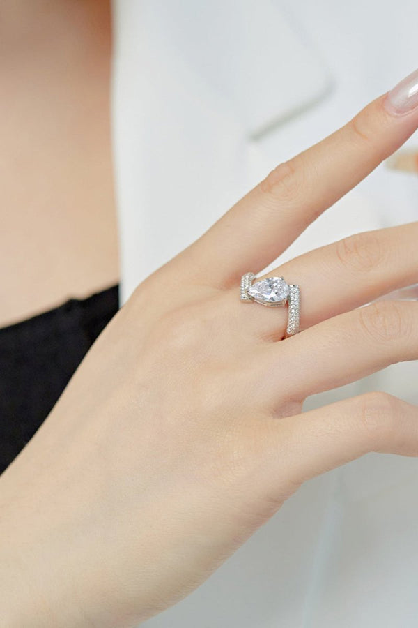 Sterling Silver Crushed Ice Pear Cut White Gemstone Wedding Ring - KissProm