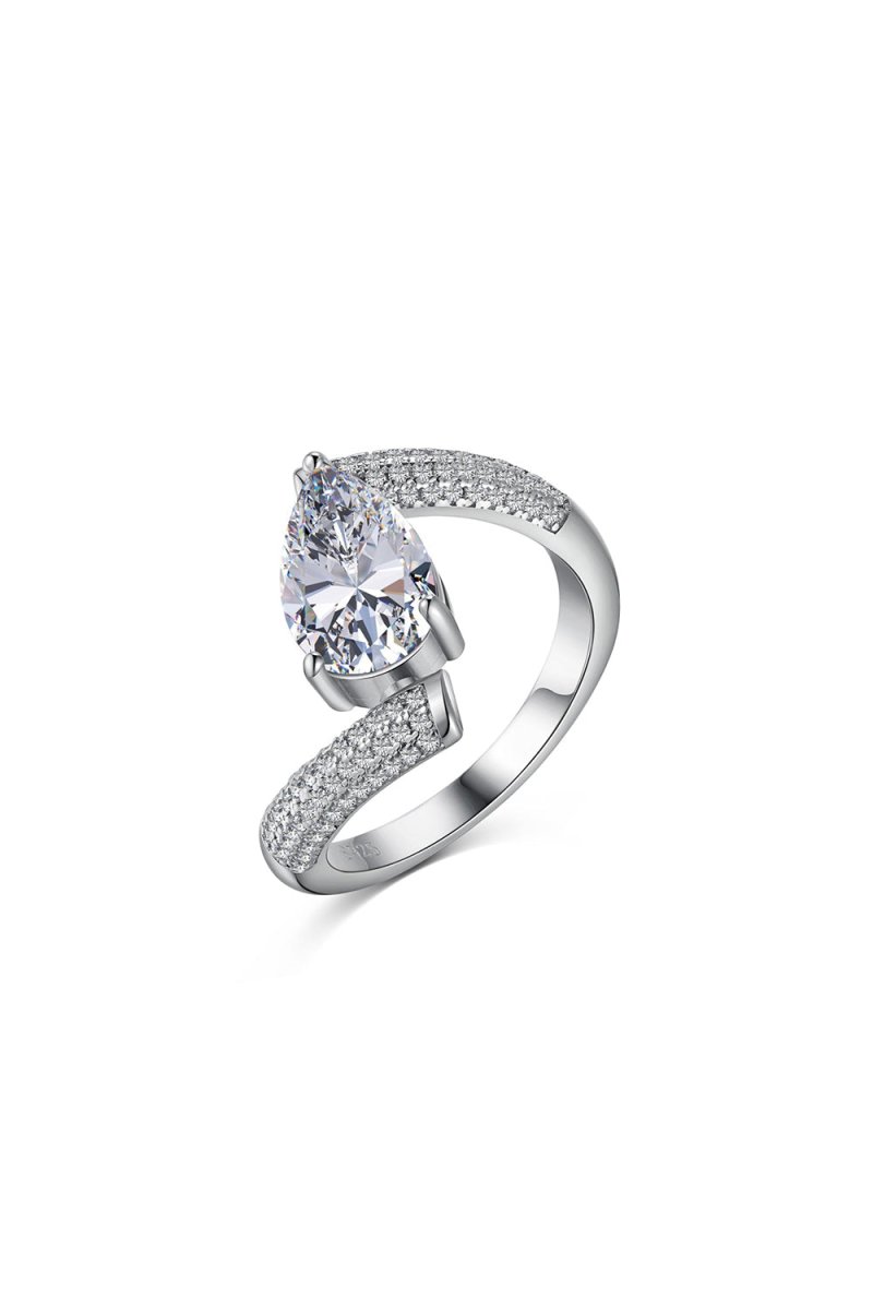 Sterling Silver Crushed Ice Pear Cut White Gemstone Wedding Ring - KissProm