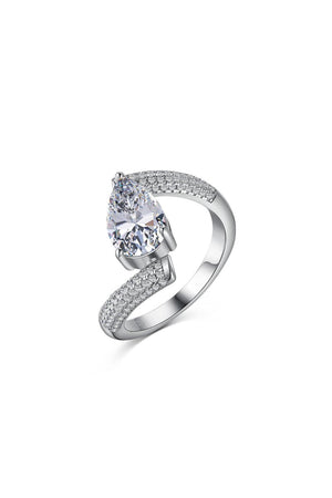 Sterling Silver Crushed Ice Pear Cut White Gemstone Wedding Ring - KissProm