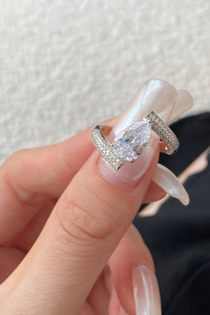 Sterling Silver Crushed Ice Pear Cut White Gemstone Wedding Ring - KissProm