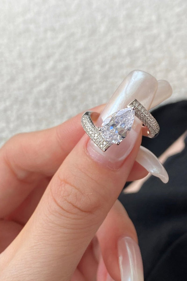 Sterling Silver Crushed Ice Pear Cut White Gemstone Wedding Ring - KissProm