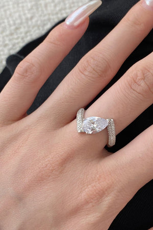 Sterling Silver Crushed Ice Pear Cut White Gemstone Wedding Ring - KissProm