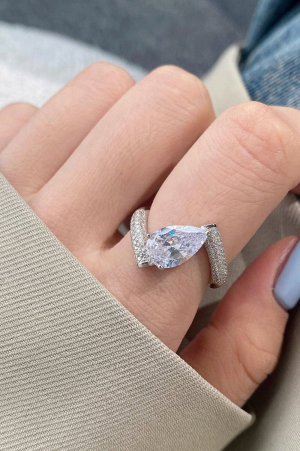 Sterling Silver Crushed Ice Pear Cut White Gemstone Wedding Ring - KissProm