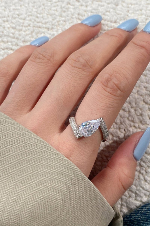 Sterling Silver Crushed Ice Pear Cut White Gemstone Wedding Ring - KissProm
