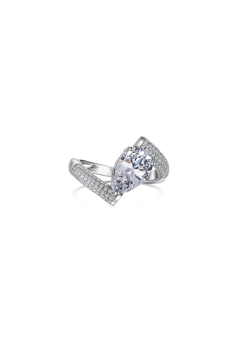 Sterling Silver Crushed Ice Pear Cut White Gemstone Wedding Ring - KissProm