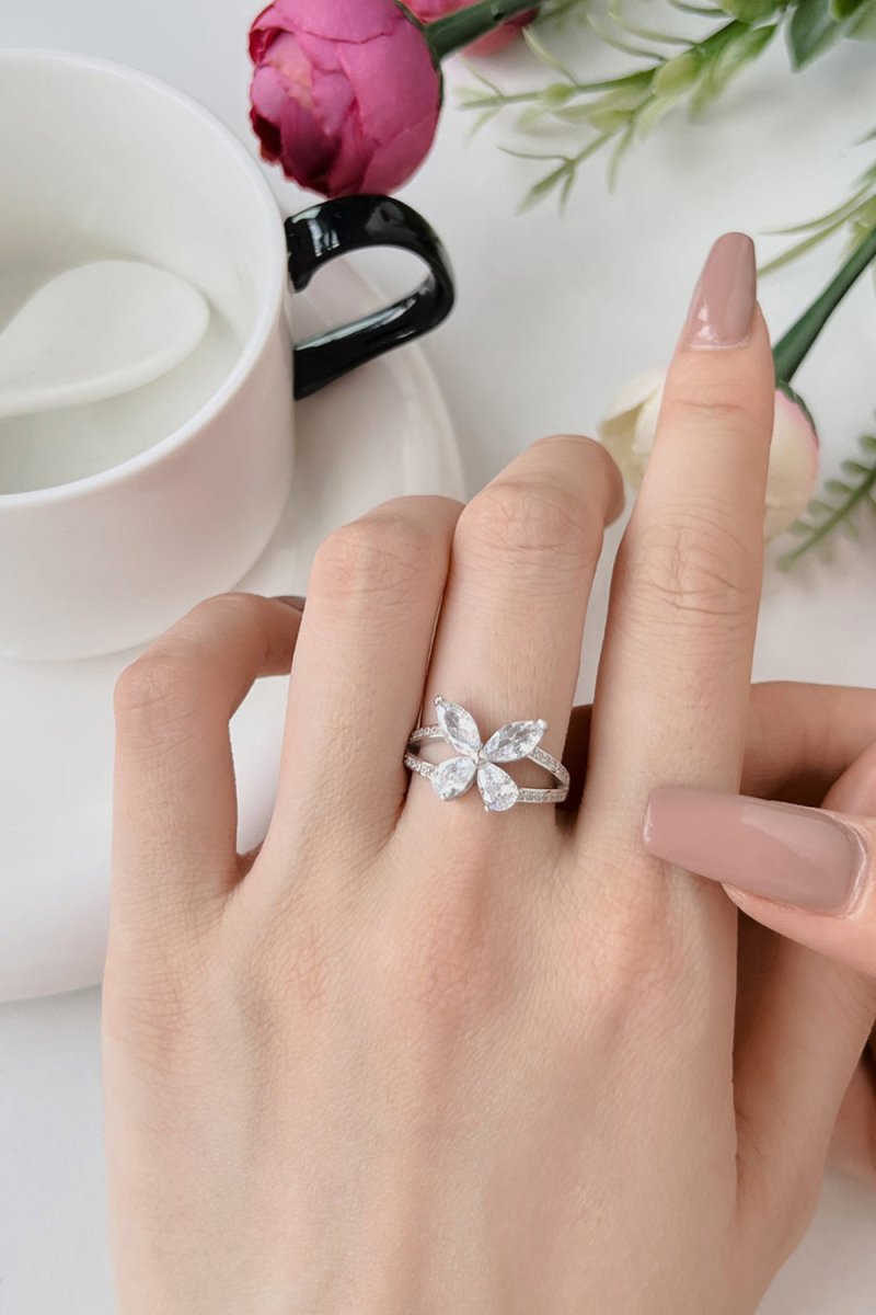 Sterling Silver Marquise Shape Butterfly Ring - KissProm