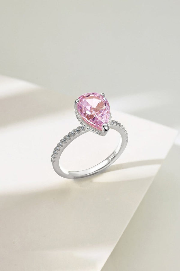 Sterling Silver Pear Cut Radiant Zircon Engagement Ring