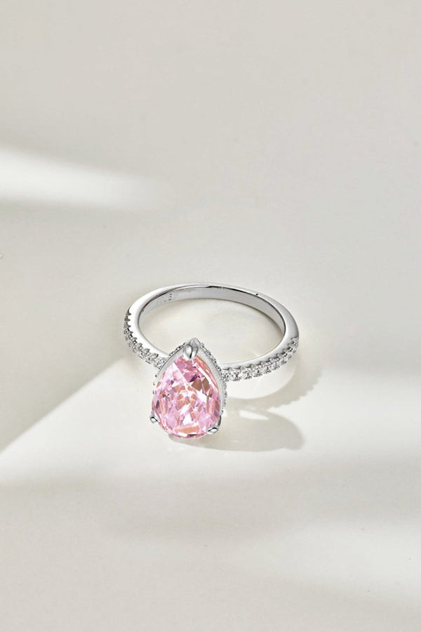 Sterling Silver Pear Cut Radiant Zircon Engagement Ring