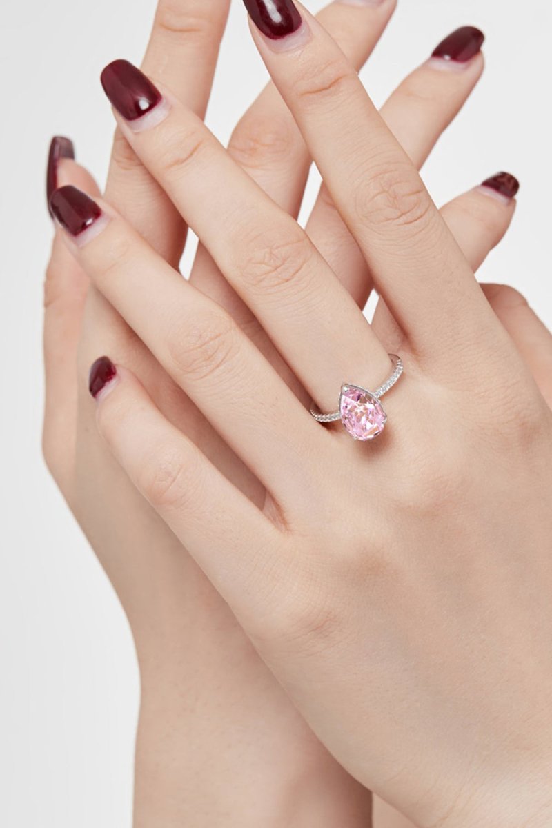Sterling Silver Pear Cut Radiant Zircon Engagement Ring