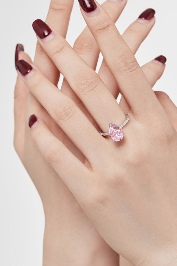 Sterling Silver Pear Cut Radiant Zircon Engagement Ring
