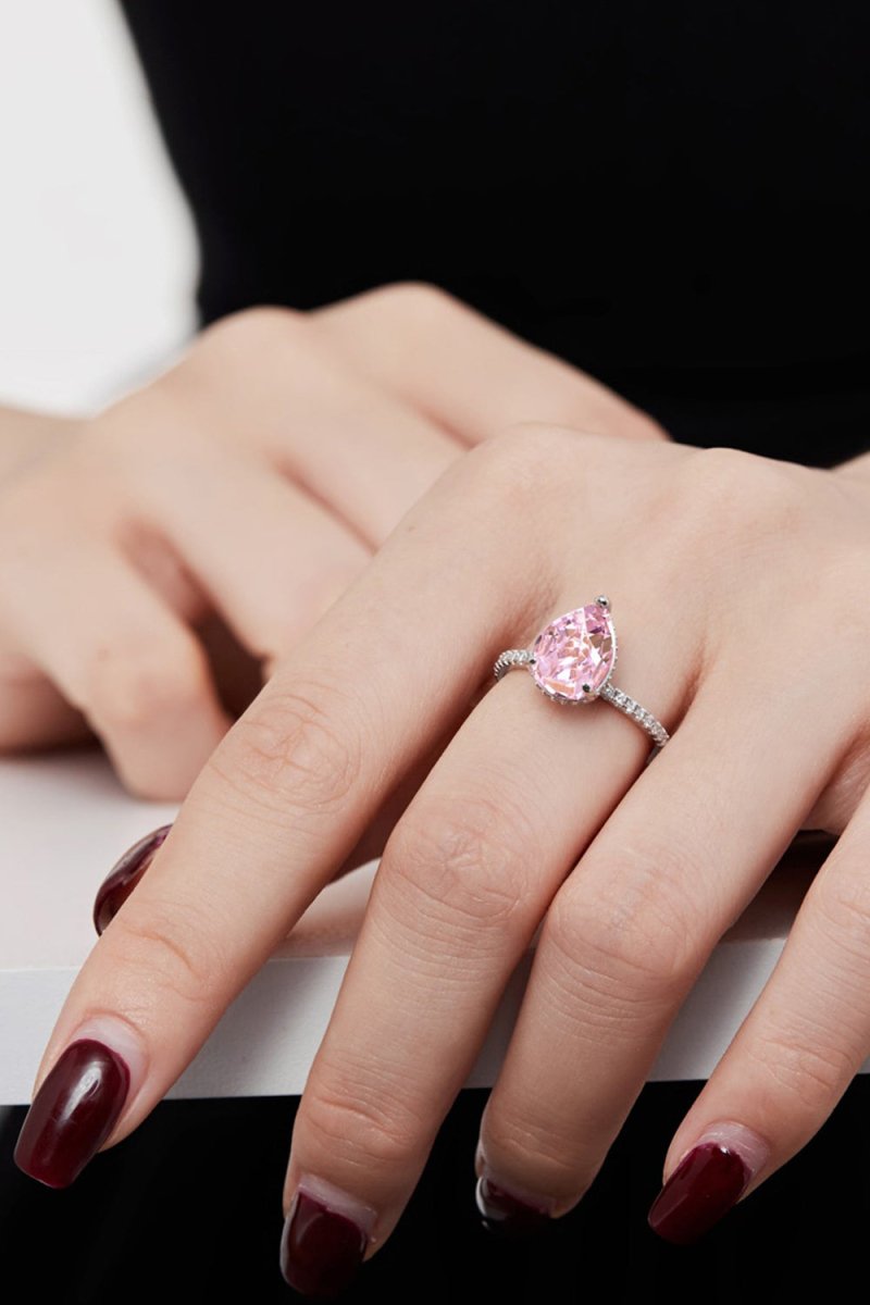 Sterling Silver Pear Cut Radiant Zircon Engagement Ring