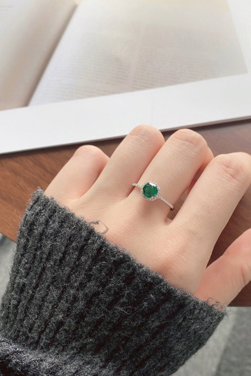 Sterling Silver Round Emerald Ring - KissProm