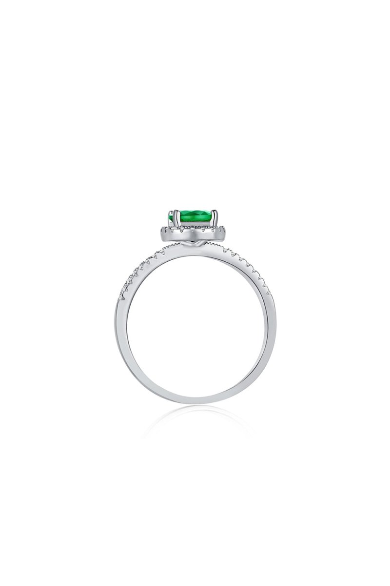 Sterling Silver Round Emerald Ring - KissProm