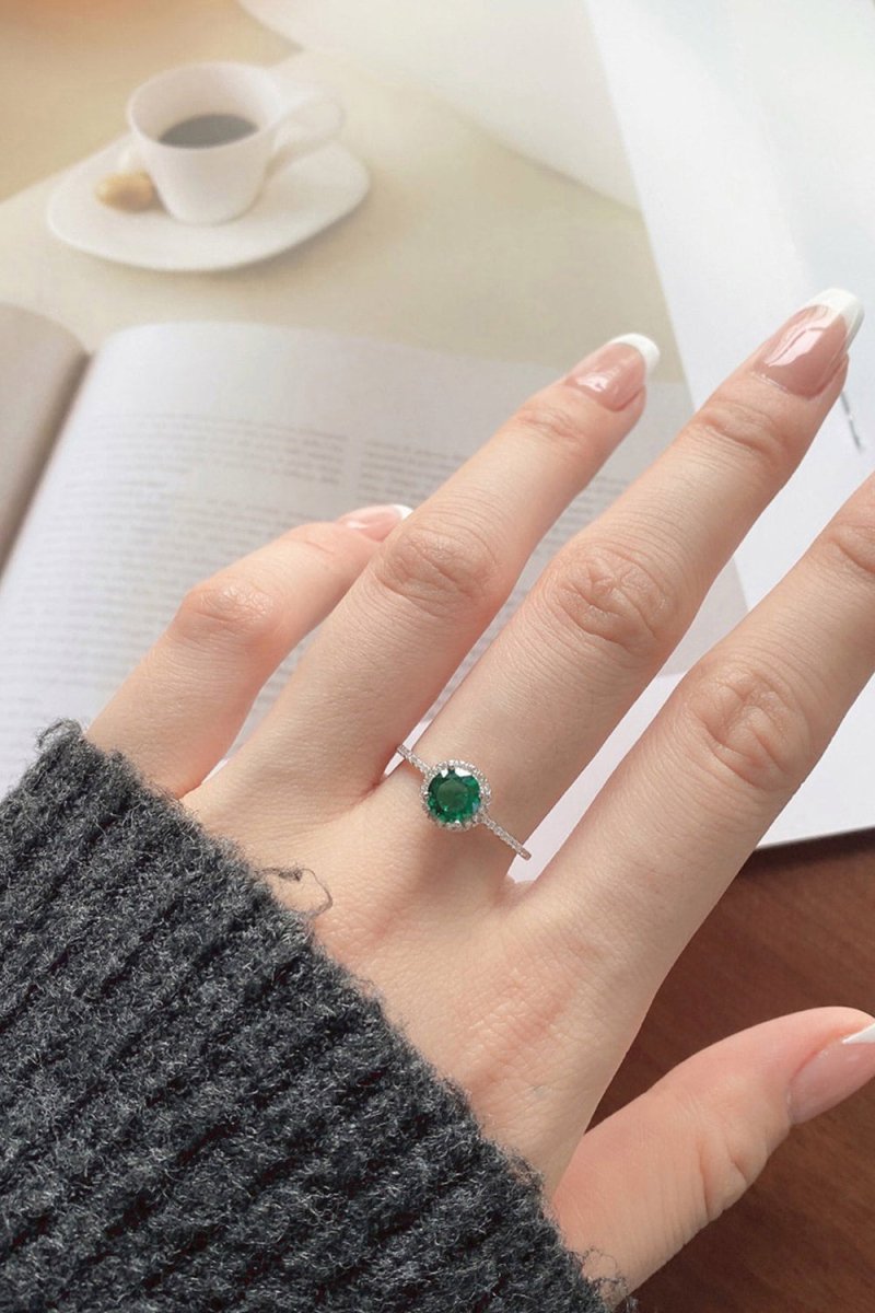 Sterling Silver Round Emerald Ring - KissProm