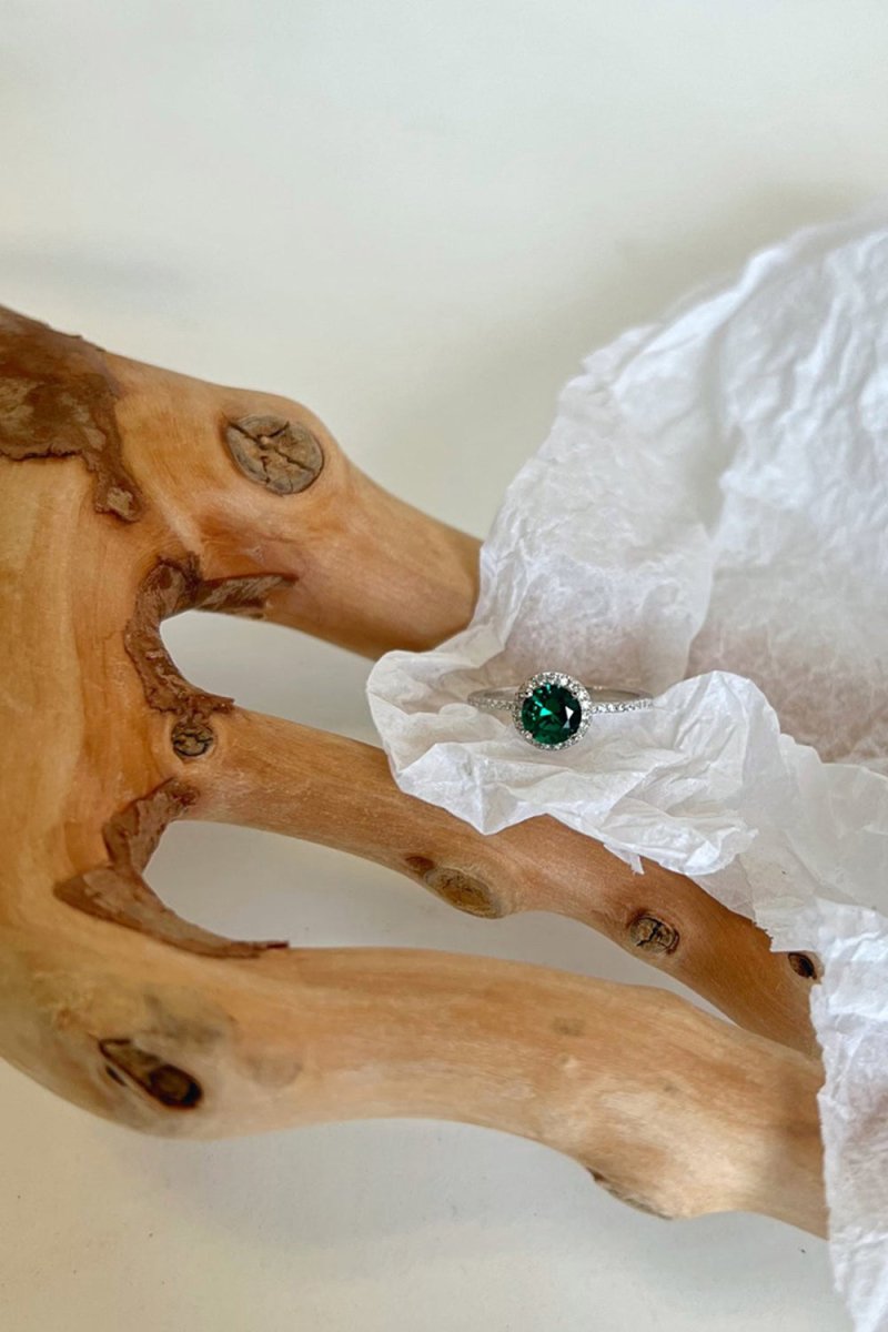 Sterling Silver Round Emerald Ring - KissProm