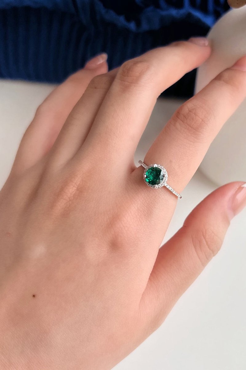 Sterling Silver Round Emerald Ring - KissProm