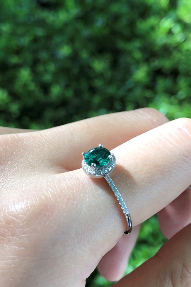 Sterling Silver Round Emerald Ring - KissProm