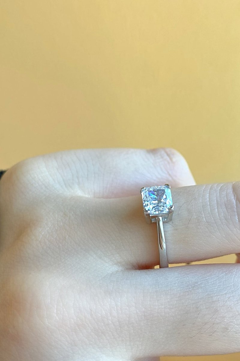 Sterling Silver Simple Square Zircon Ring - KissProm