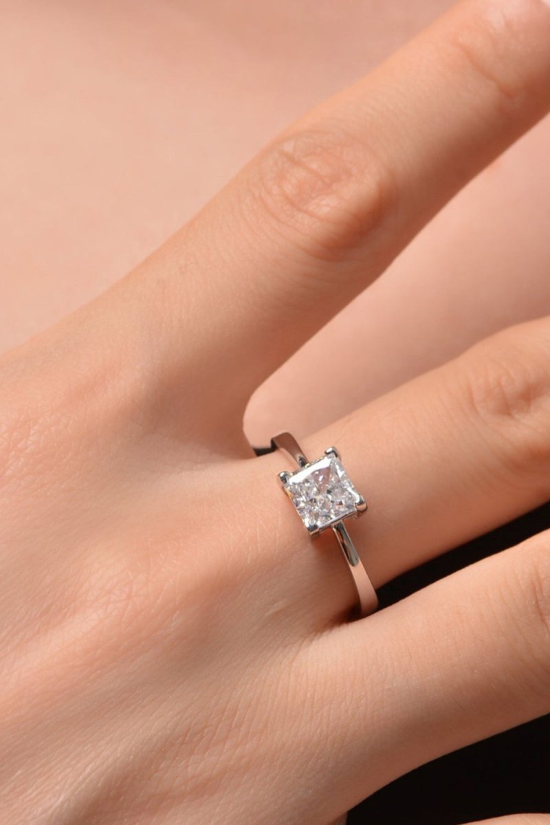 Sterling Silver Simple Square Zircon Ring - KissProm