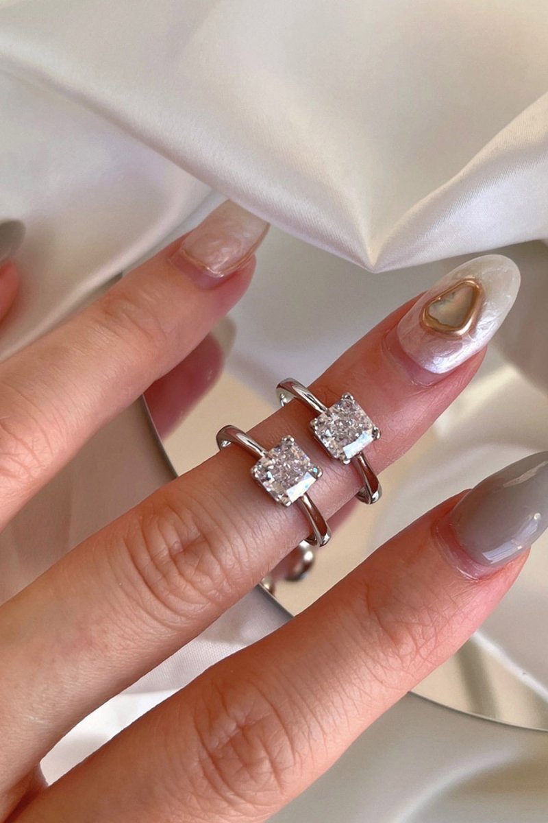 Sterling Silver Simple Square Zircon Ring - KissProm