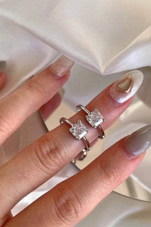 Sterling Silver Simple Square Zircon Ring - KissProm