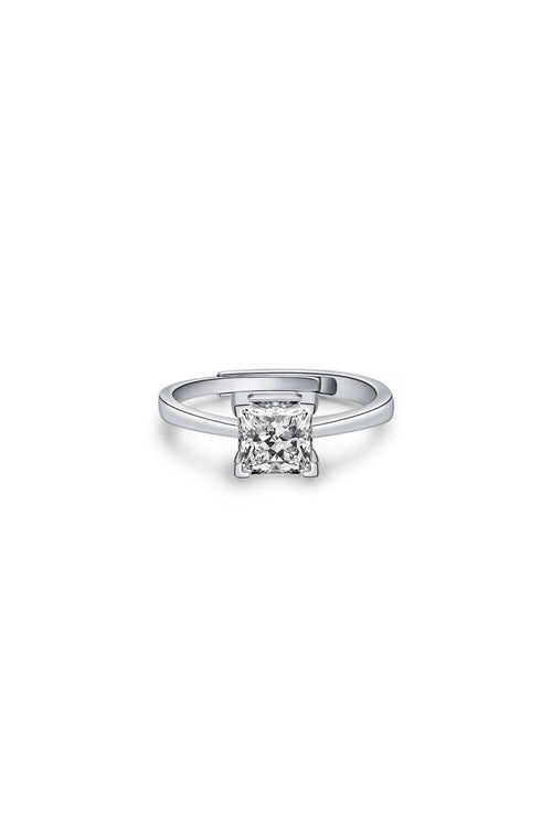 Sterling Silver Simple Square Zircon Ring - KissProm