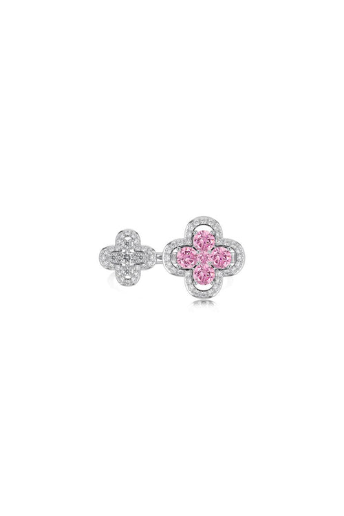 Sterling Silver Sparkling Four Leaf Clover Adjustable Open Ring - KissProm