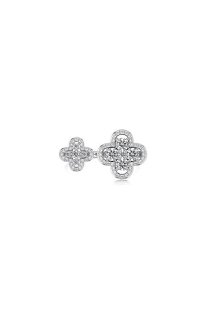 Sterling Silver Sparkling Four Leaf Clover Adjustable Open Ring - KissProm
