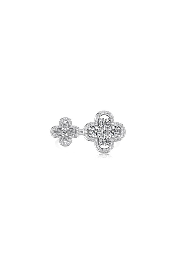 Sterling Silver Sparkling Four Leaf Clover Adjustable Open Ring - KissProm