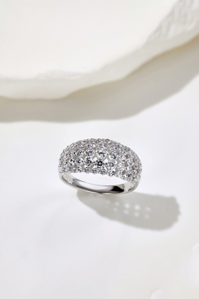 Sterling Silver White Zircon Band Ring - KissProm