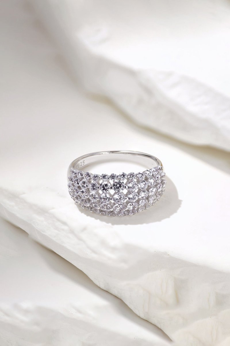 Sterling Silver White Zircon Band Ring - KissProm