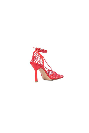 Yellow Stiletto Heel Lace Up Fishnet High Heel Sandals - KissProm