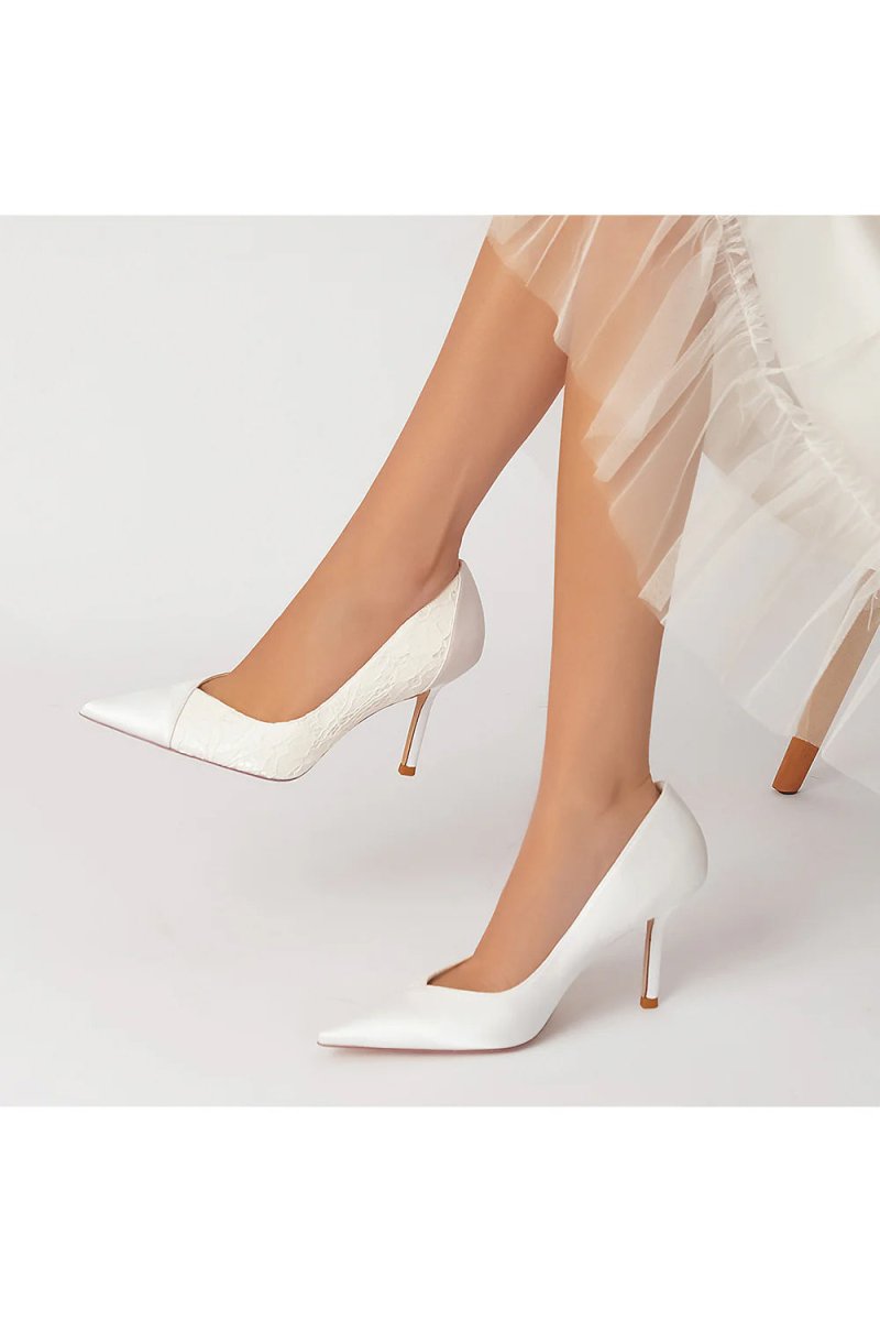 Stiletto Pointy Heels Lace Wedding Shoes - KissProm