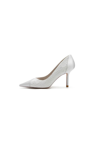 Stiletto Pointy Heels Lace Wedding Shoes - KissProm