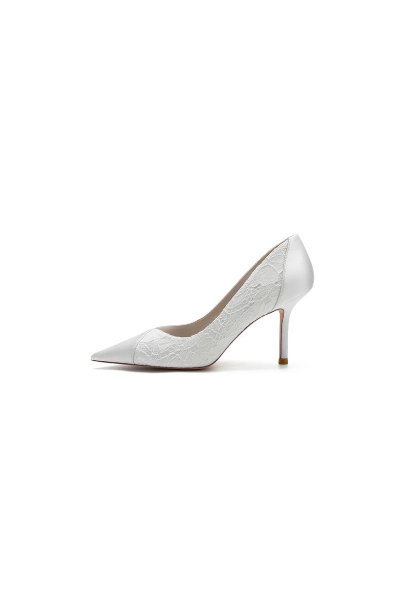 Stiletto Pointy Heels Lace Wedding Shoes - KissProm
