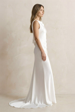 Straight Neck Satin Mermaid Wedding Dress in White - KissProm Wedding Dresses
