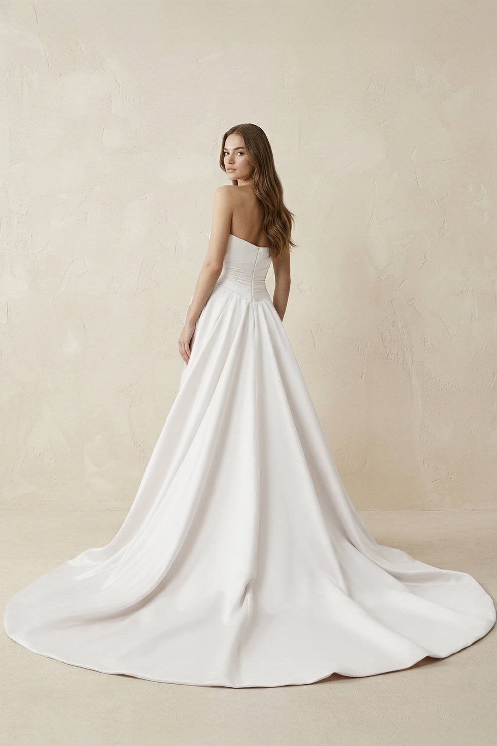 Strapless 3D - Flower Ruched 3D - Flower Wedding Dress With Slit - KissProm Wedding Dresses