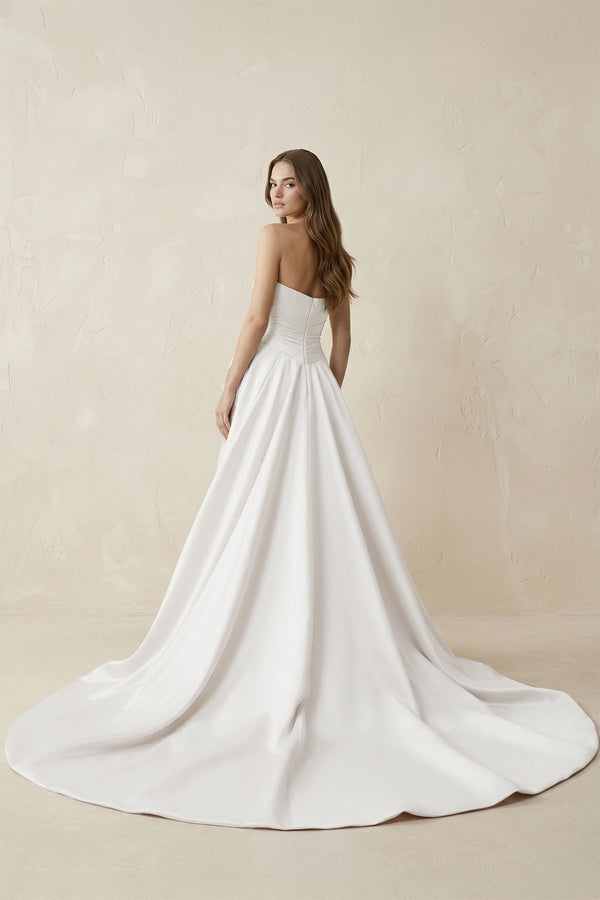 Strapless 3D - Flower Ruched 3D - Flower Wedding Dress With Slit - KissProm Wedding Dresses