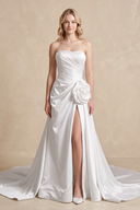 Strapless 3D - Flower Ruched 3D - Flower Wedding Dress With Slit - KissProm Wedding Dresses