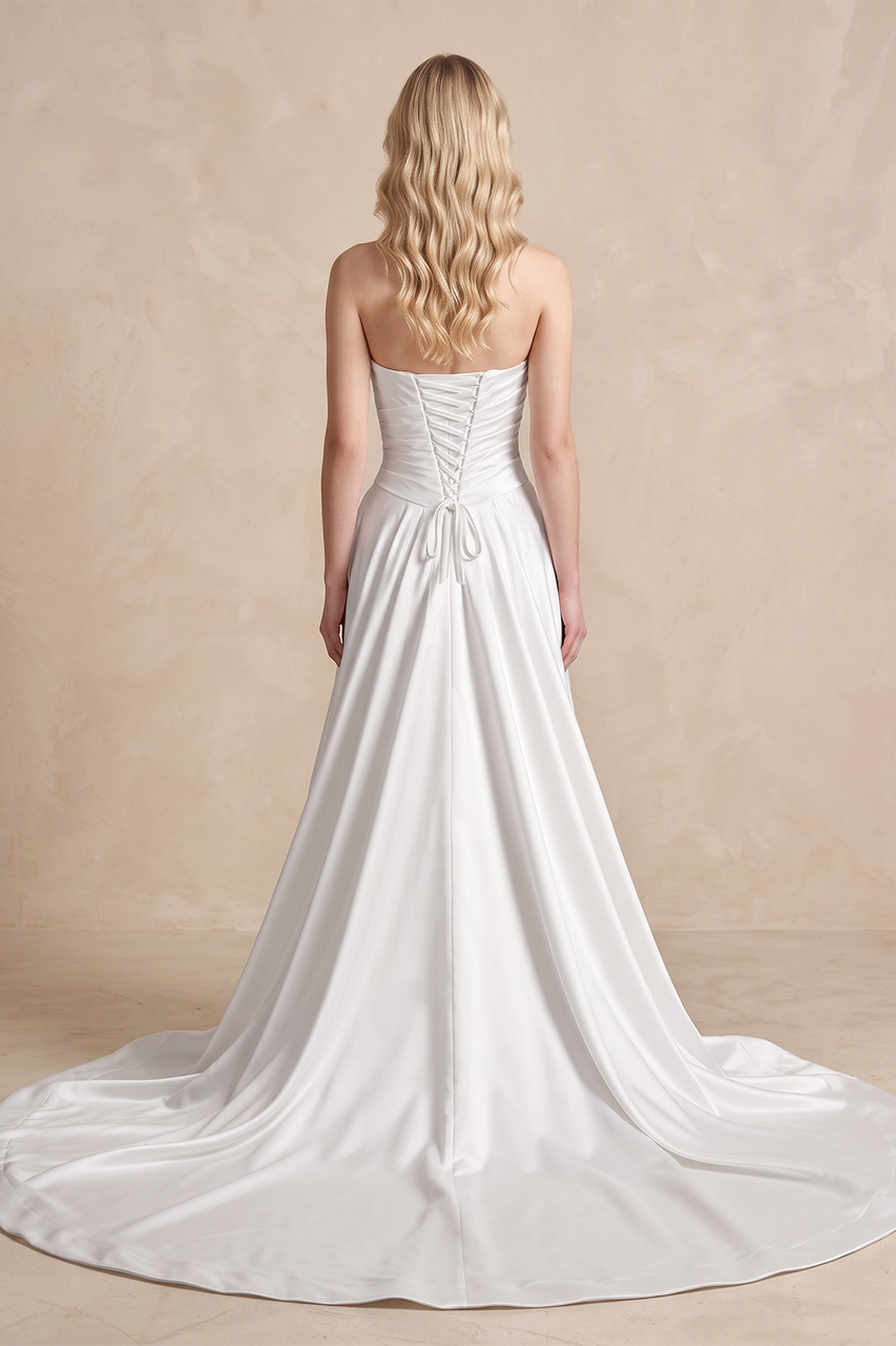 Strapless 3D - Flower Ruched 3D - Flower Wedding Dress With Slit - KissProm Wedding Dresses