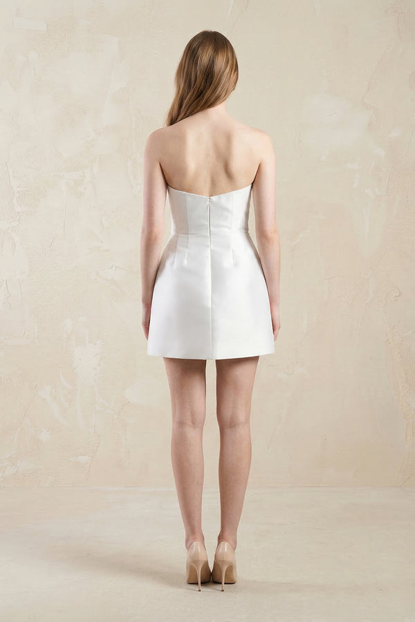 Strapless 3D - Flower Sheath Mini Wedding Dress in White - KissProm Wedding Dresses