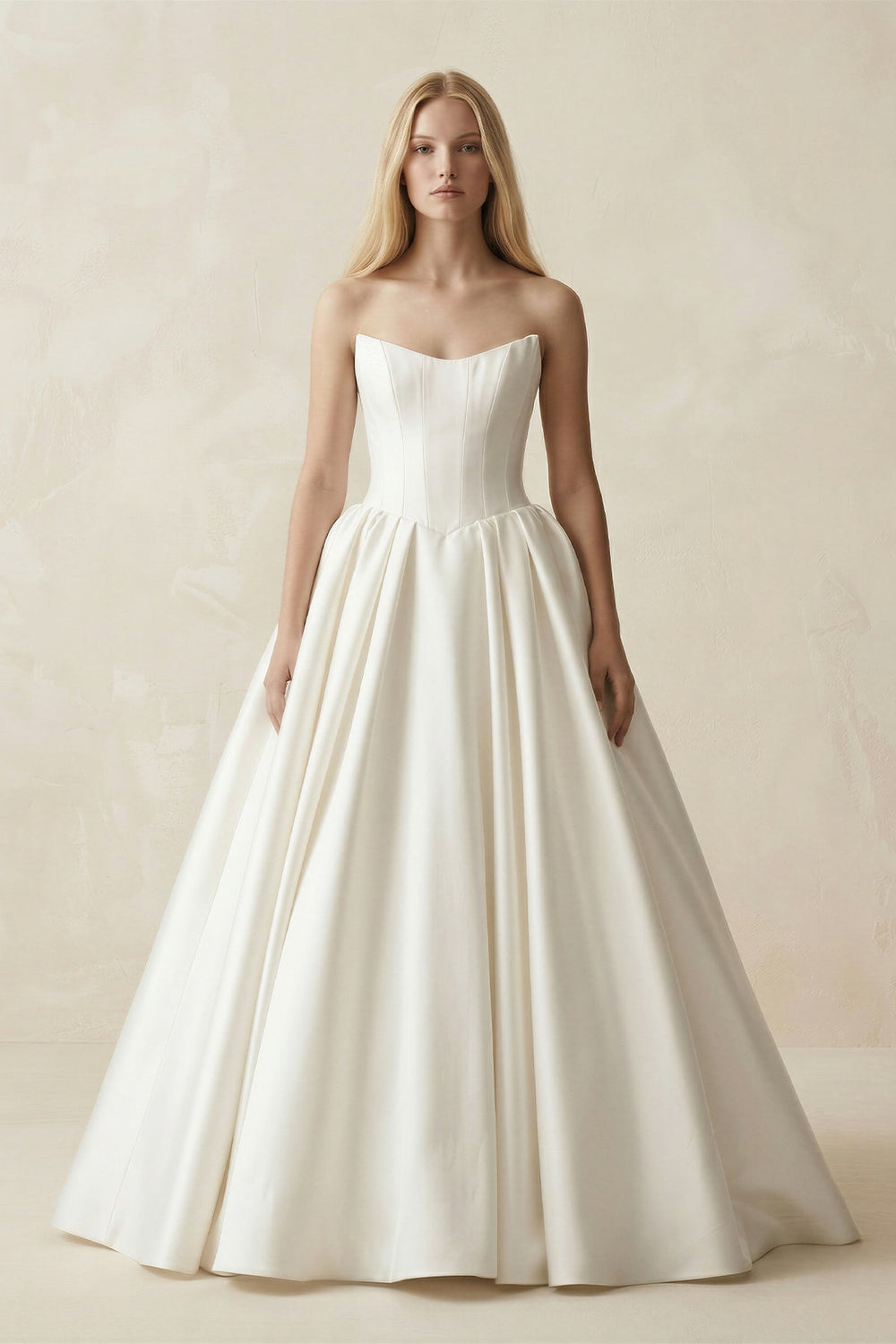 Strapless A - Line Ball Gown Satin Corset Wedding Dress in Ivory - KissProm Wedding Dresses